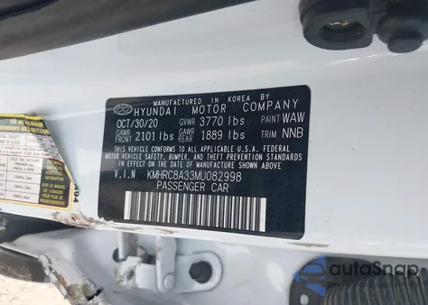 2021 Hyundai Venue Sel from USA, damaged, VIN KMHRC8A33MU082998